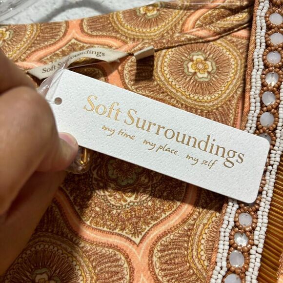 Soft Surroundings Lillia Beaded V Neck Tunic Top 2X 3/4 Sleeves Medallion Print - Picture 8 of 12